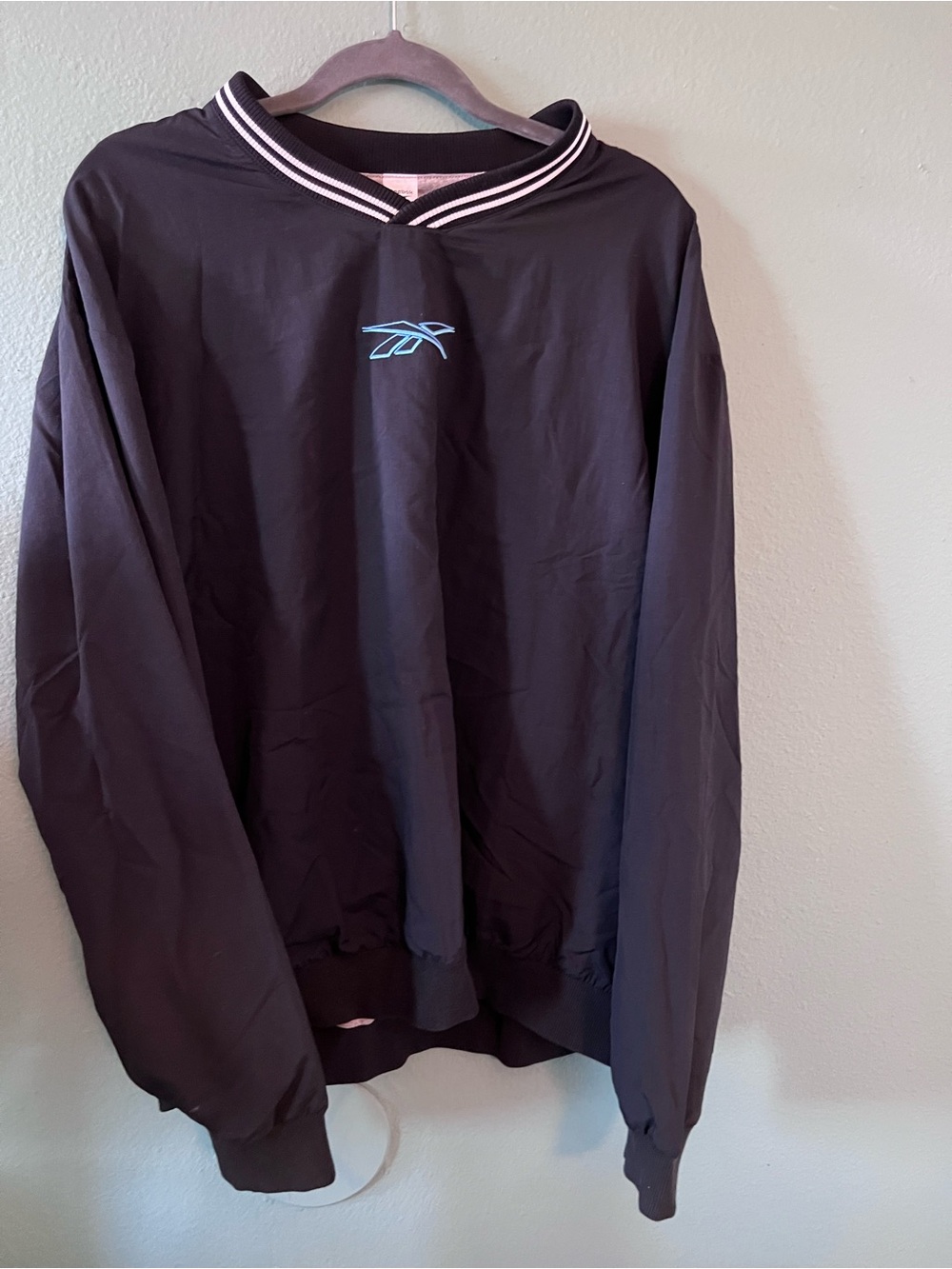 Reebok Black Pullover Performance Jacket with Light Blue Logo Large